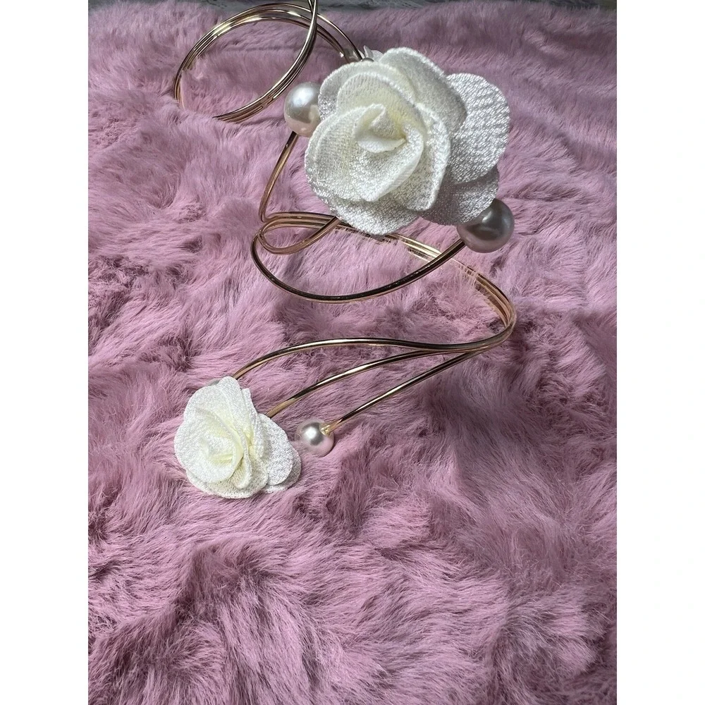 2 Pcs Handmade Red Rose With Pearls Curtains‎ Tiebacks,gold